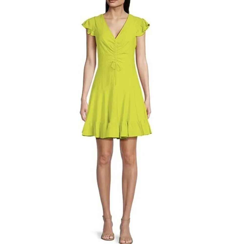 Eliza J Womens Lime Green Ruched Rayon Fit & Flare Dress Size 14